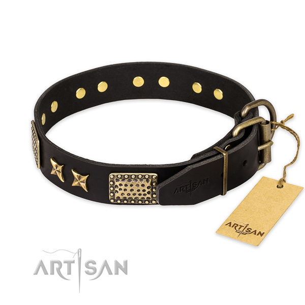 Durable buckle on full grain leather collar for your beautiful pet