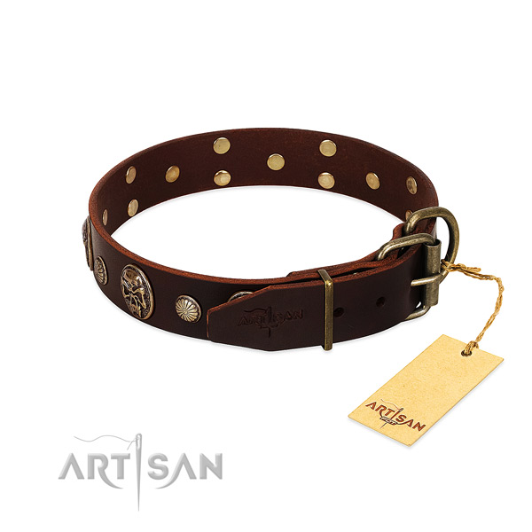 Rust resistant embellishments on handy use dog collar