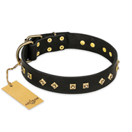 "Rhomb Style" FDT Artisan Decorated Leather Great Dane Collar with Old Bronze-Plated Studs 1 1/2 inch (40 mm) Wide