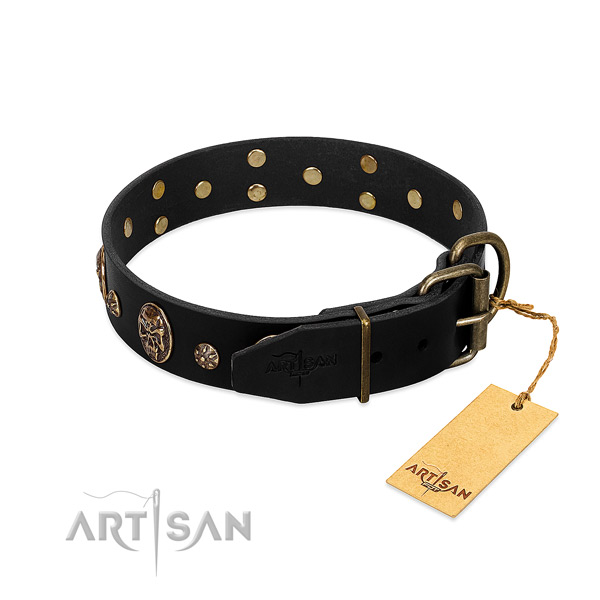 Corrosion proof embellishments on genuine leather dog collar for your four-legged friend