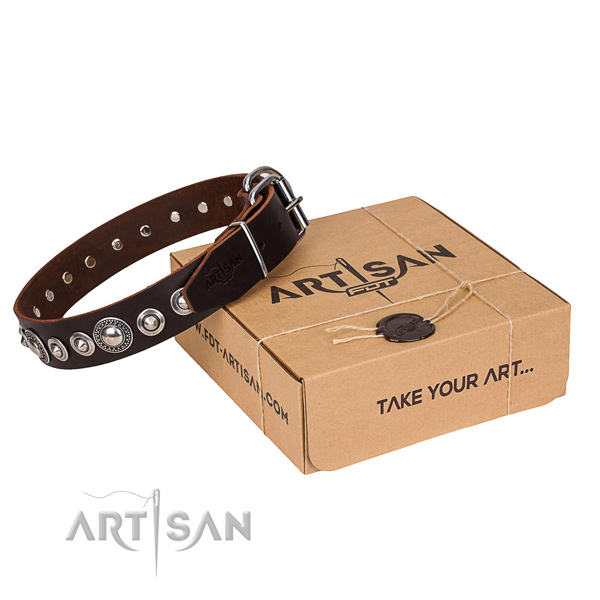 Genuine leather dog collar made of best quality material with corrosion resistant buckle