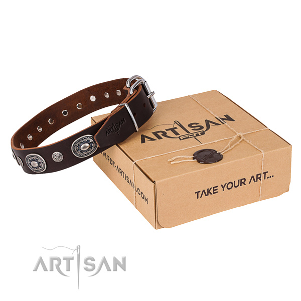 Reliable full grain natural leather dog collar made for daily use