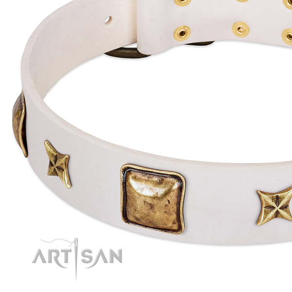 Strong hardware on full grain natural leather dog collar for your pet