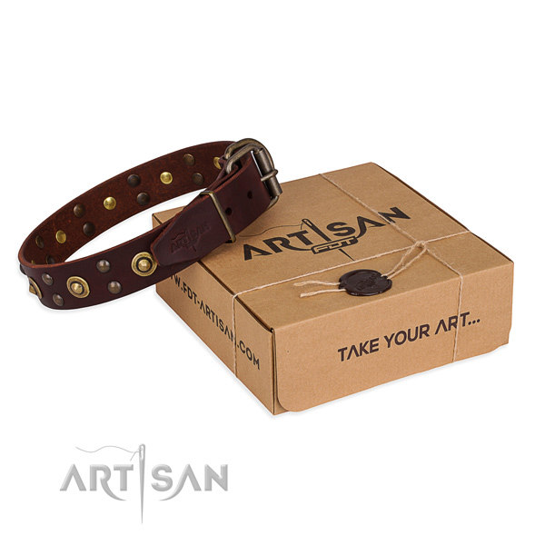 Reliable D-ring on full grain leather collar for your handsome canine