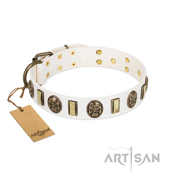 Exquisite full grain natural leather dog collar for fancy walking