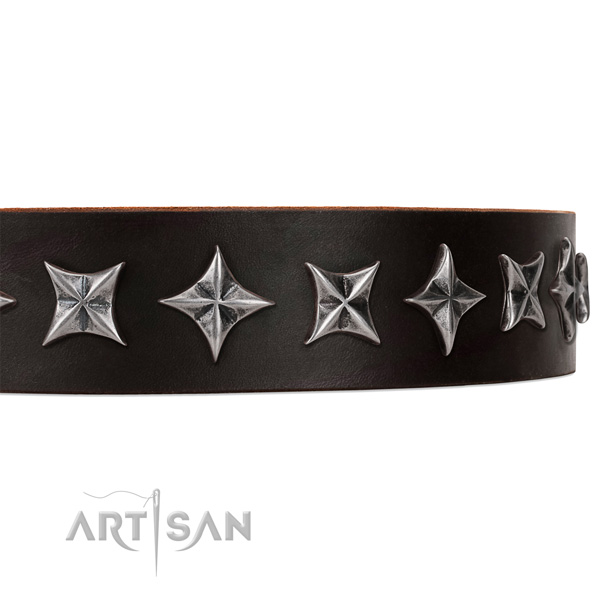 Everyday use adorned dog collar of best quality full grain genuine leather