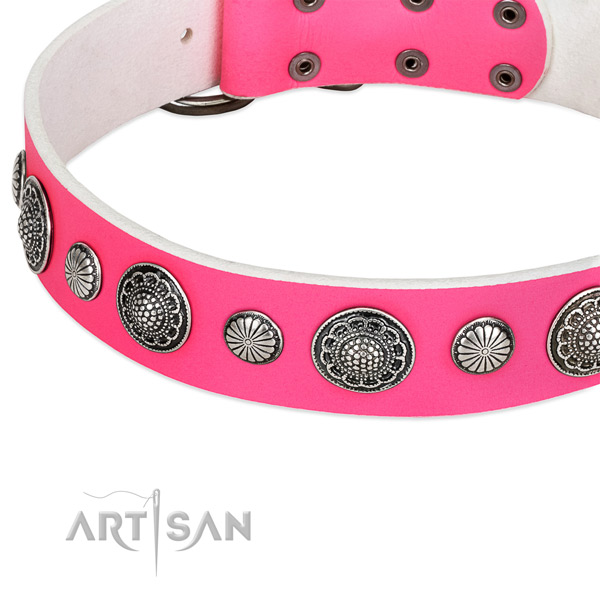 Genuine leather collar with corrosion proof buckle for your attractive doggie