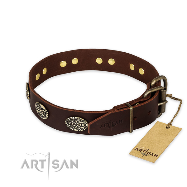 Strong traditional buckle on full grain natural leather collar for your stylish canine