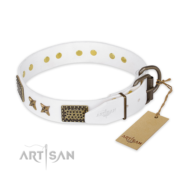 Strong traditional buckle on full grain genuine leather collar for your impressive pet