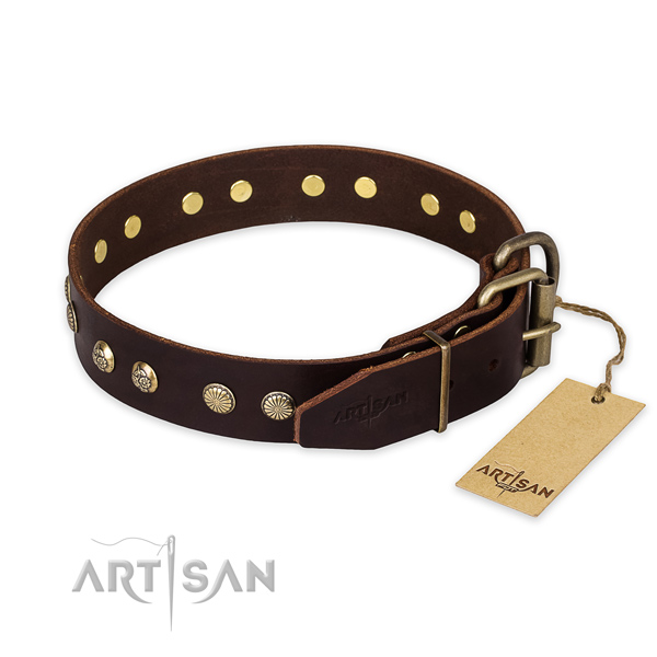 Rust resistant traditional buckle on full grain genuine leather collar for your impressive canine