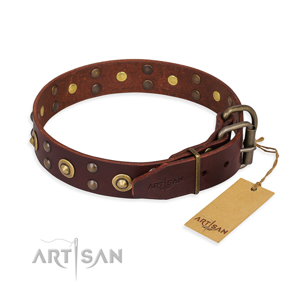 Corrosion resistant fittings on full grain genuine leather collar for your stylish dog