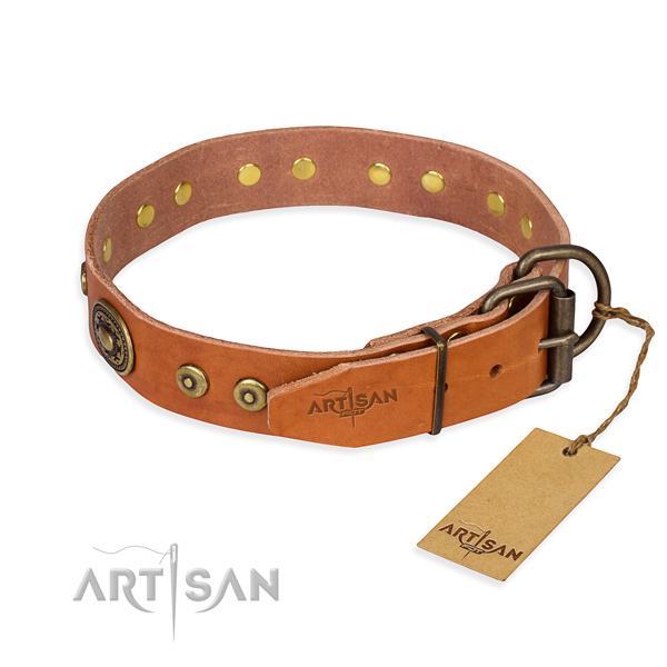 Natural genuine leather dog collar made of quality material with corrosion resistant studs