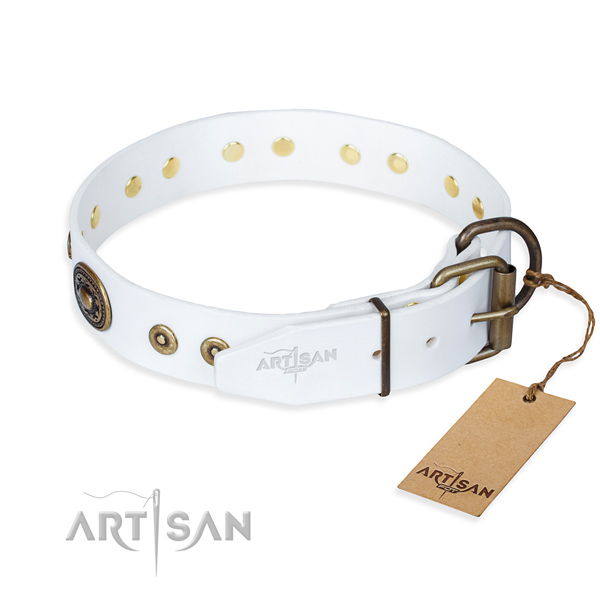 Full grain natural leather dog collar made of reliable material with corrosion proof studs