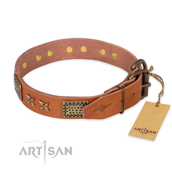 Reliable fittings on natural genuine leather collar for your beautiful pet