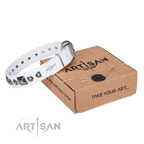 Gentle to touch full grain genuine leather dog collar crafted for fancy walking