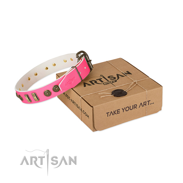 Corrosion proof hardware on full grain natural leather dog collar for your canine