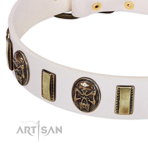 Rust-proof decorations on full grain natural leather dog collar for your four-legged friend