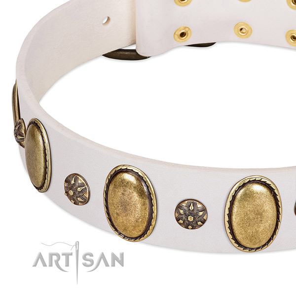 Handy use gentle to touch leather dog collar