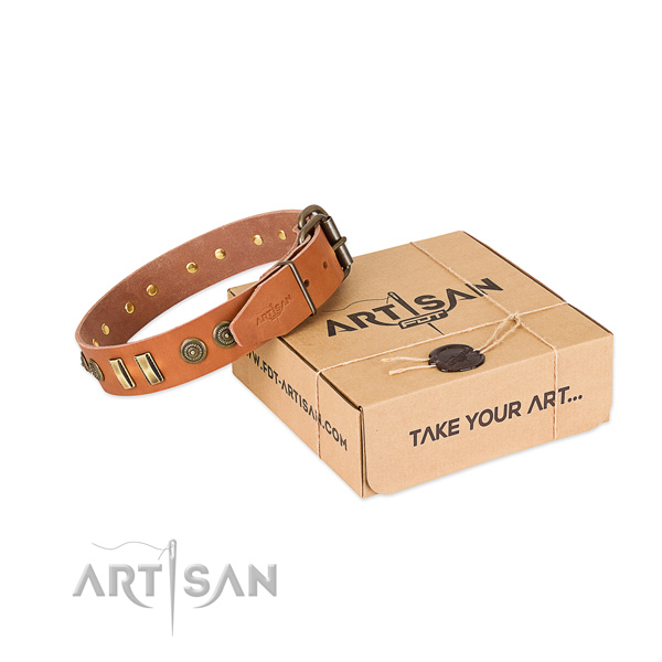 Durable fittings on natural leather dog collar for your canine