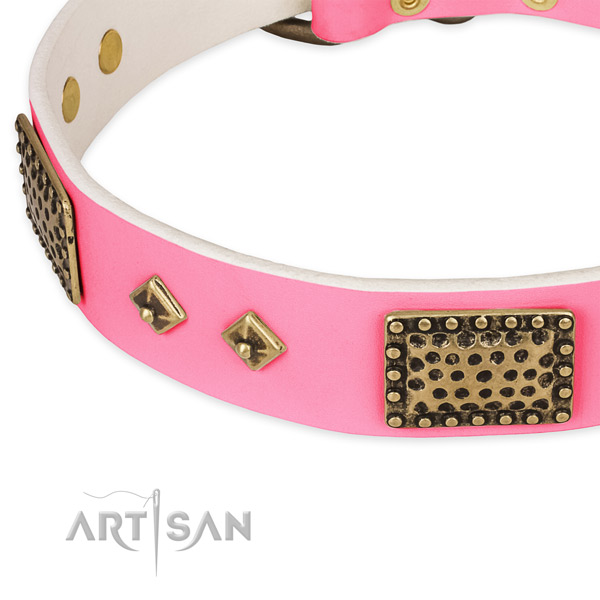 Genuine leather dog collar with decorations for walking