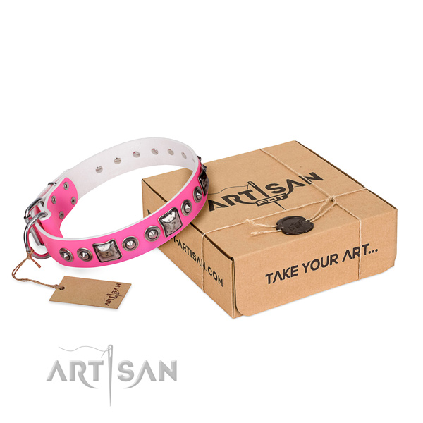 Flexible full grain genuine leather dog collar made for easy wearing