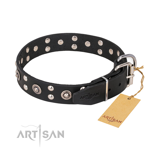 Corrosion resistant D-ring on leather collar for your handsome dog