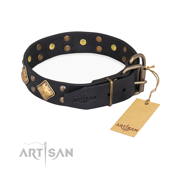 Full grain genuine leather dog collar with remarkable durable studs