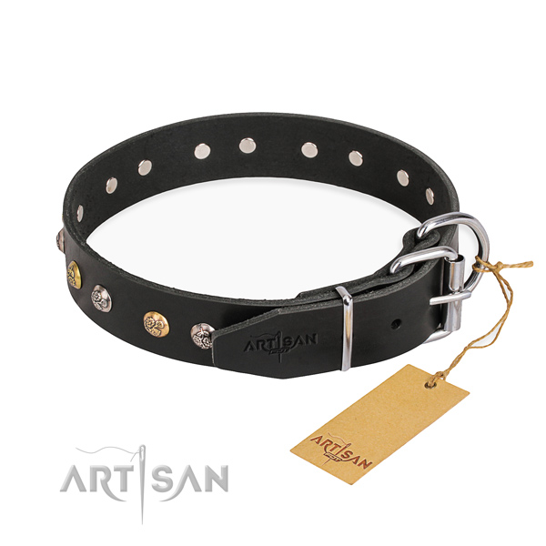 Gentle to touch full grain leather dog collar handmade for daily use