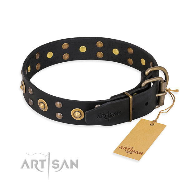 Rust-proof fittings on genuine leather collar for your stylish canine