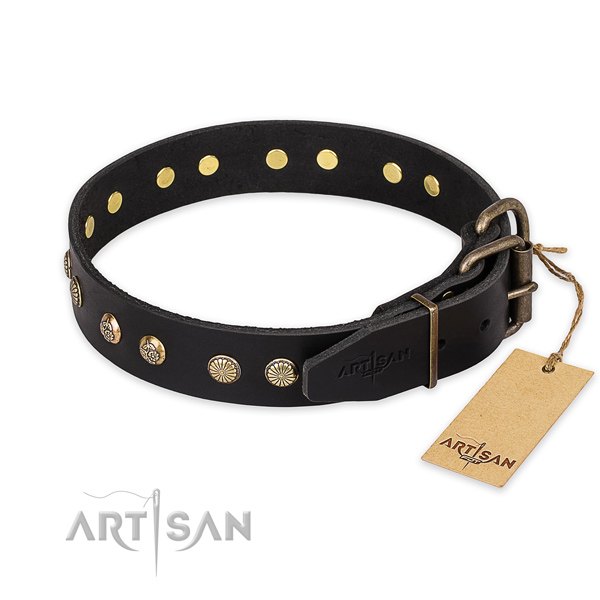 Corrosion resistant D-ring on full grain natural leather collar for your stylish doggie
