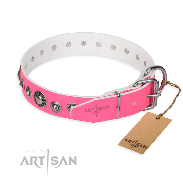 Full grain natural leather dog collar made of best quality material with rust-proof decorations