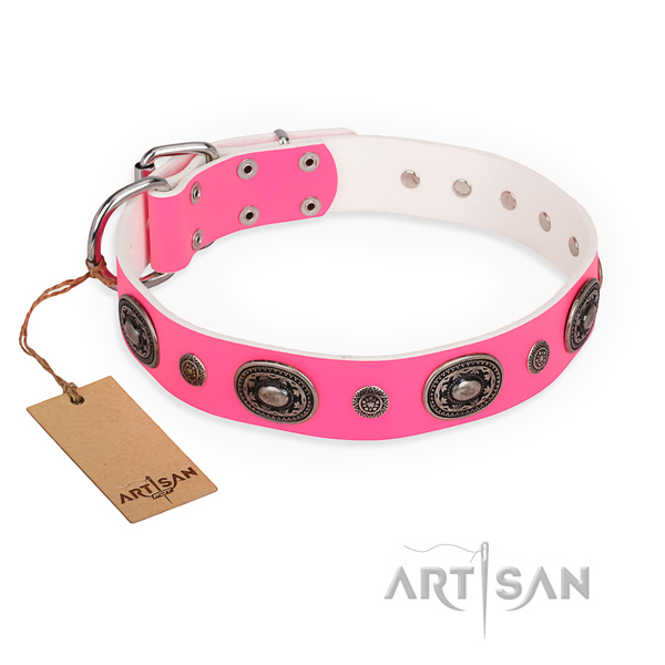 Reliable genuine leather dog collar crafted for comfy wearing