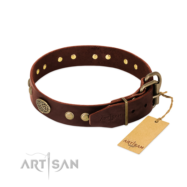 Corrosion resistant hardware on full grain leather dog collar for your canine