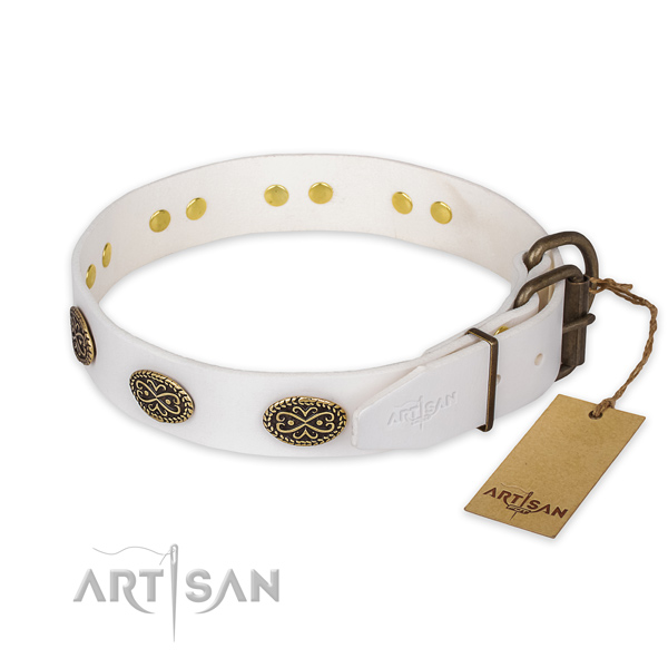Reliable buckle on full grain genuine leather collar for daily walking your dog