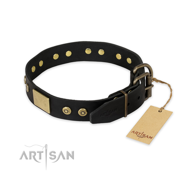 Corrosion proof traditional buckle on full grain genuine leather collar for basic training your canine