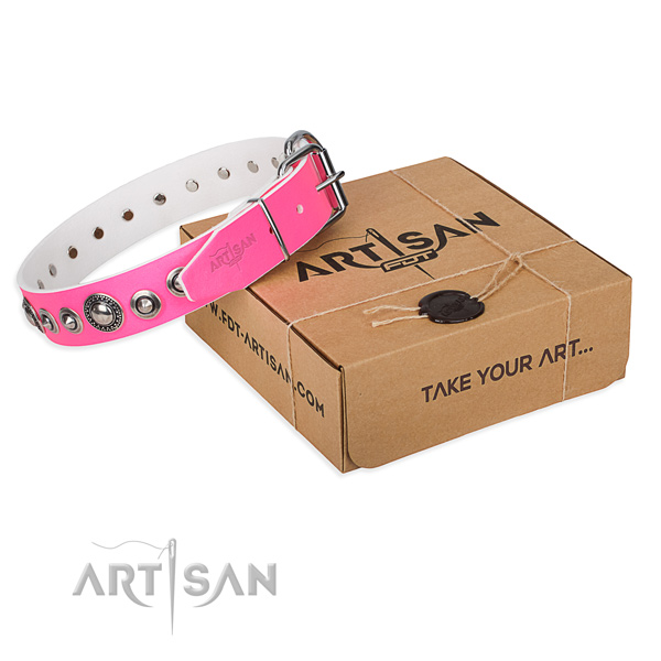 Leather dog collar made of best quality material with rust-proof D-ring