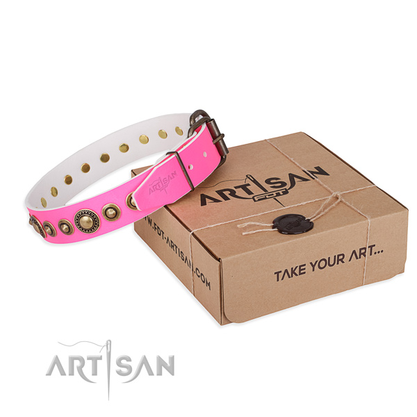 Reliable full grain leather dog collar handcrafted for fancy walking