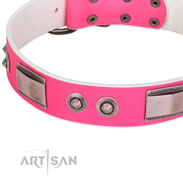 Designer full grain genuine leather collar with embellishments for your dog