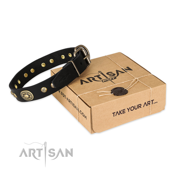 Rust-proof buckle on full grain genuine leather dog collar for comfy wearing