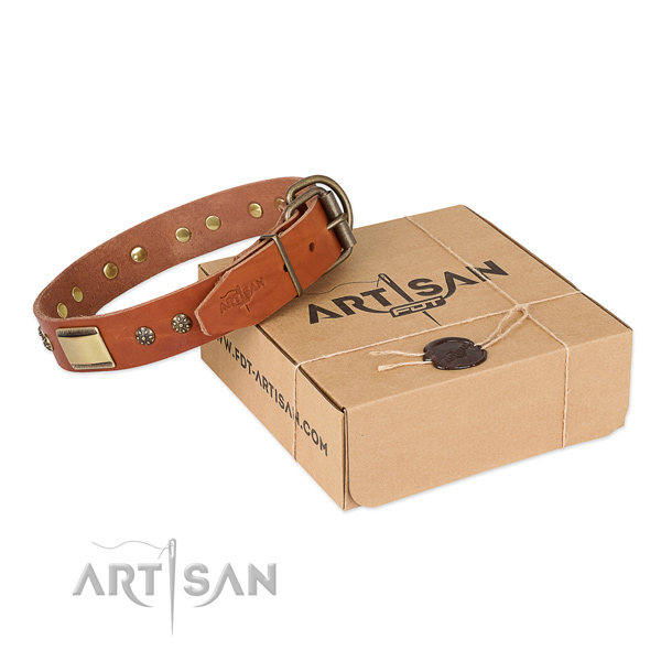 Amazing natural genuine leather collar for your handsome canine