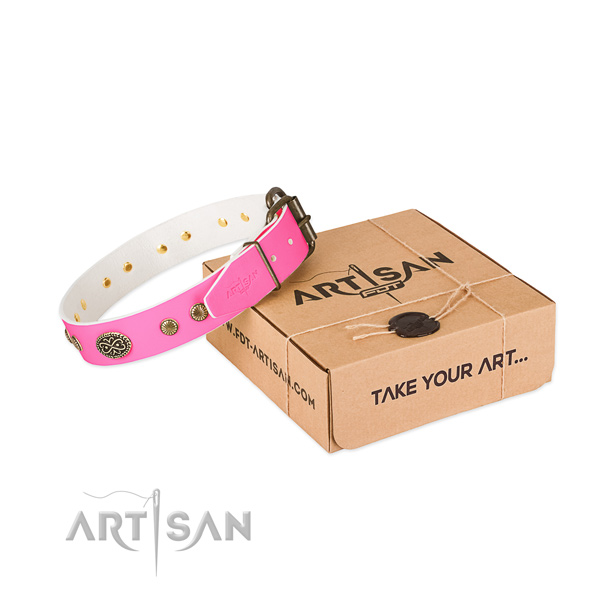 Corrosion resistant traditional buckle on leather dog collar for your pet