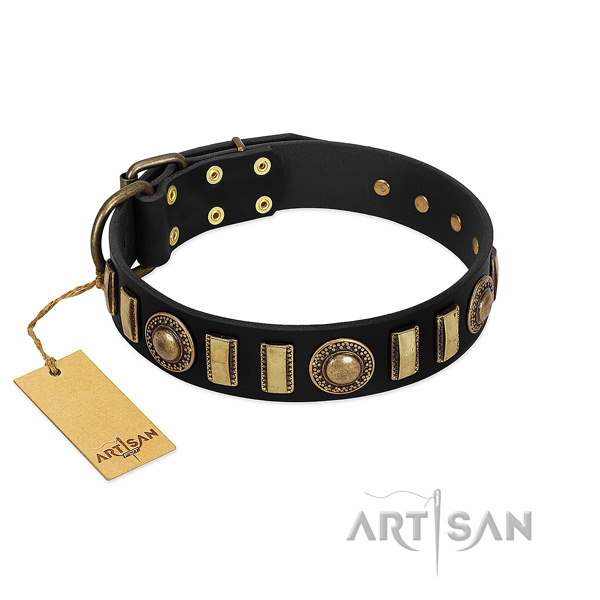 Gentle to touch full grain natural leather dog collar with corrosion resistant buckle