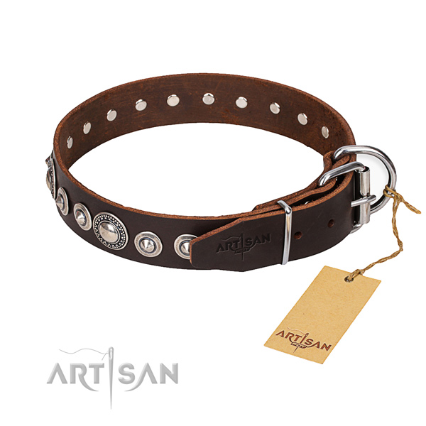Genuine leather dog collar made of top notch material with strong buckle