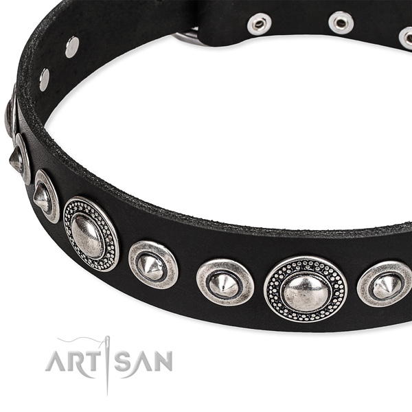 Handy use decorated dog collar of top notch full grain genuine leather