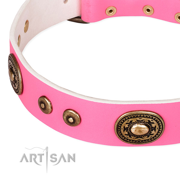 Natural genuine leather dog collar made of top rate material with embellishments