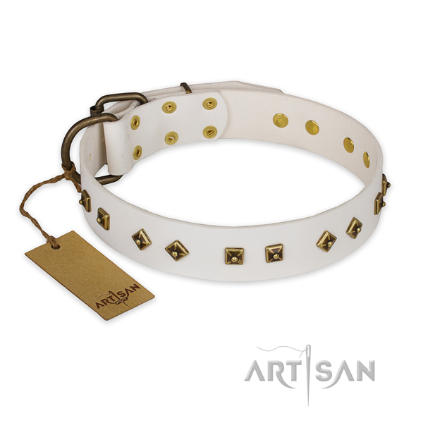 Top quality full grain leather dog collar with corrosion proof traditional buckle