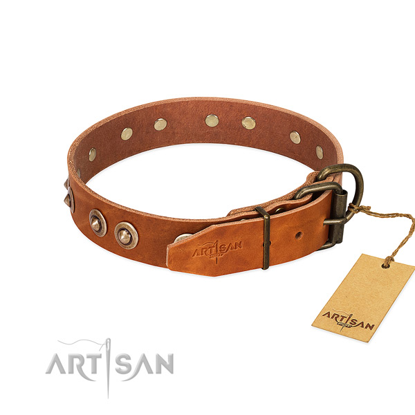 Durable fittings on genuine leather dog collar for your dog