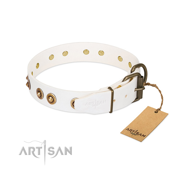 Corrosion proof buckle on full grain natural leather dog collar for your canine