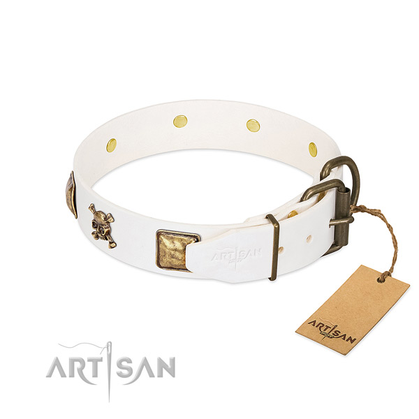 Top notch full grain natural leather dog collar with rust-proof decorations