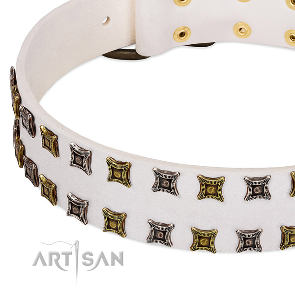 Gentle to touch full grain natural leather dog collar for your lovely four-legged friend